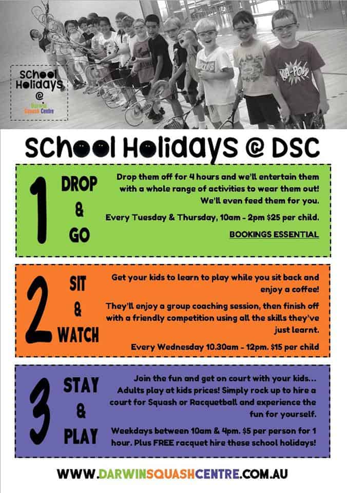 Darwin Squash centre july school holidays 