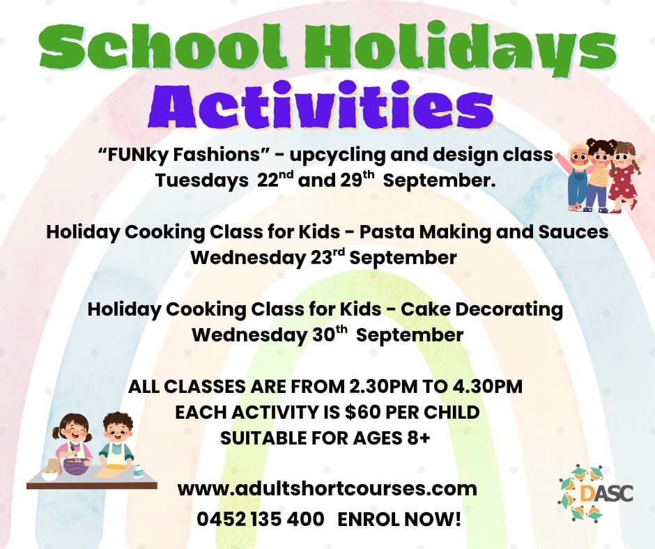 Darwin adult short courses September October school holidays